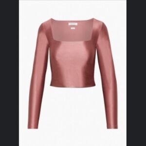 Aritzia Babaton Satinette Squareneck Longsleeve Top in Red Willow